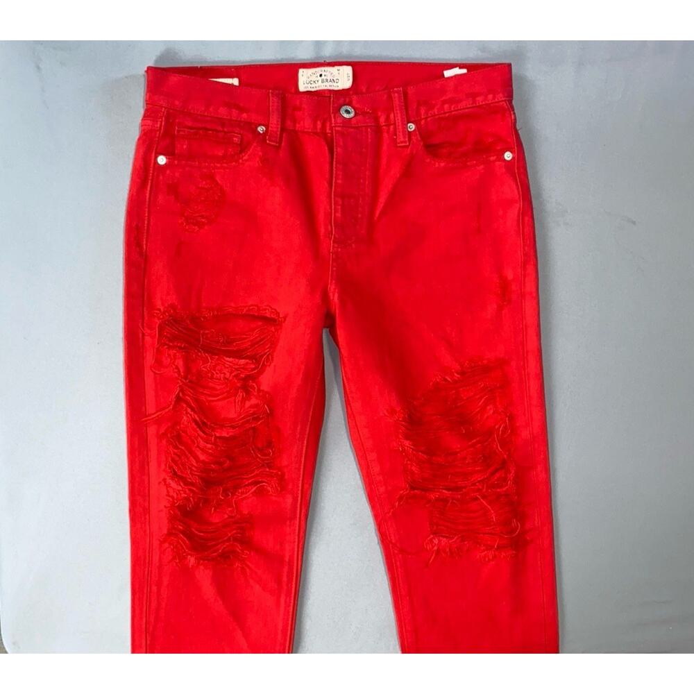 Lucky Brand Sienna Slim Boyfriend Destroyed Button Fly Jeans . Red, Women's 27.